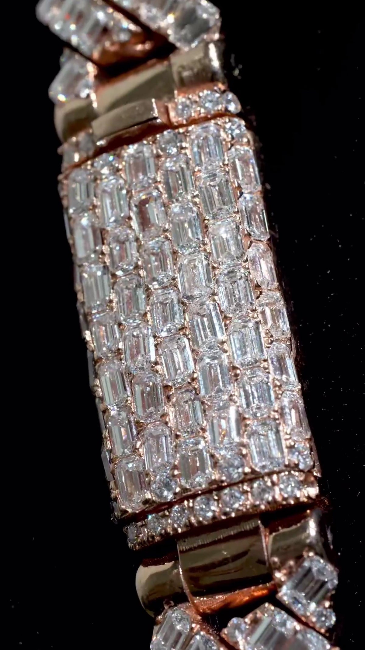 14mm Emerald Cut Moissanite Cuban Link Chain, Rose Gold Plated 925 Sterling Silver Necklace