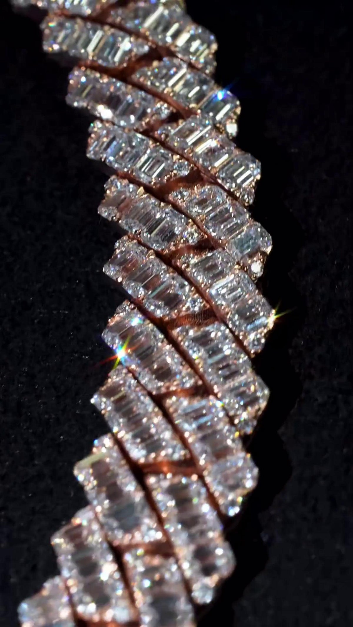 14mm Emerald Cut Moissanite Cuban Link Chain, Rose Gold Plated 925 Sterling Silver Necklace