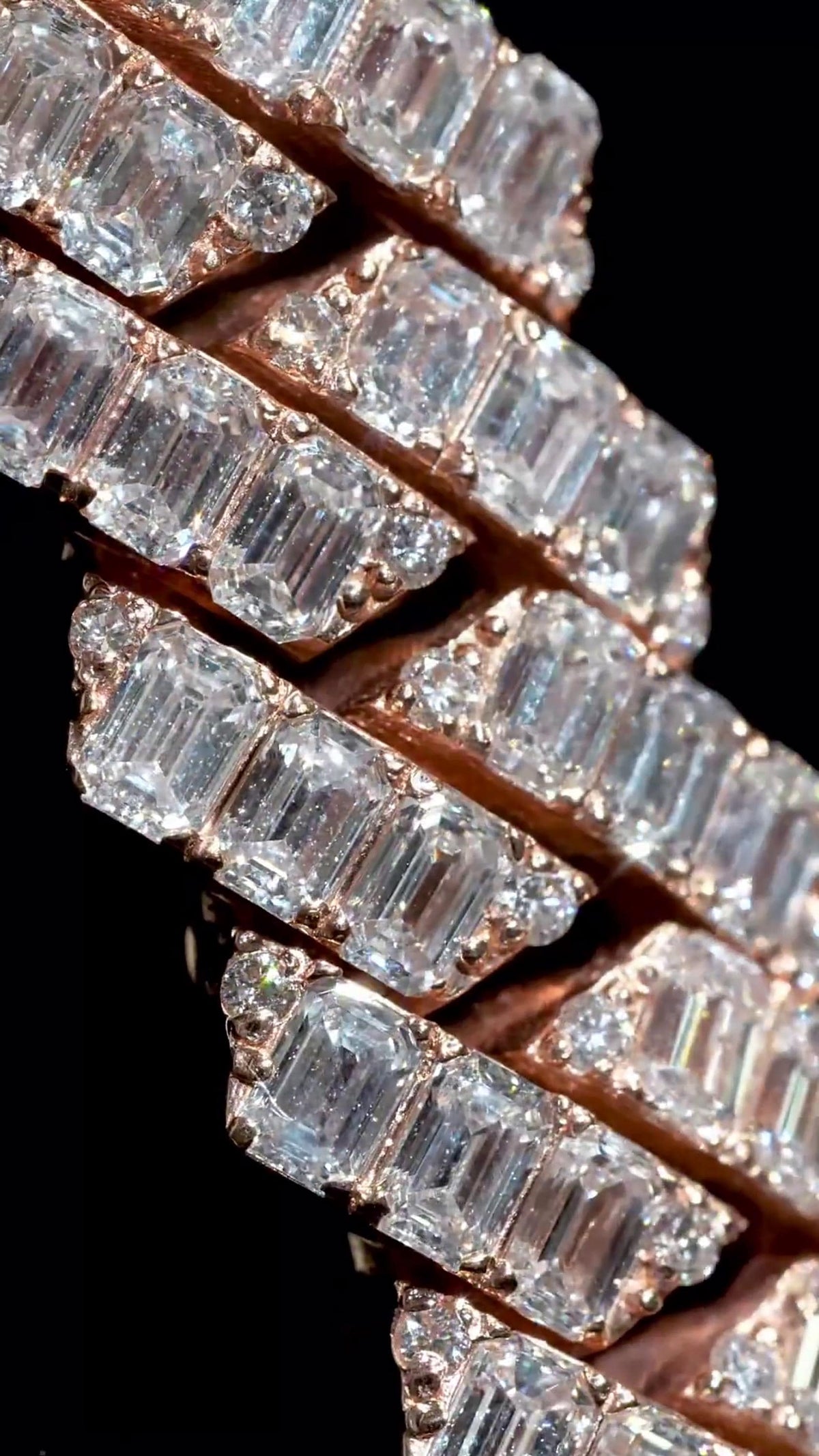 14mm Emerald Cut Moissanite Cuban Link Chain, Rose Gold Plated 925 Sterling Silver Necklace