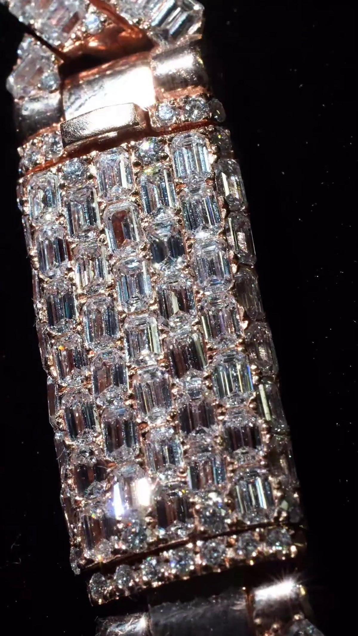 14mm Emerald Cut Moissanite Cuban Link Chain, Rose Gold Plated 925 Sterling Silver Necklace