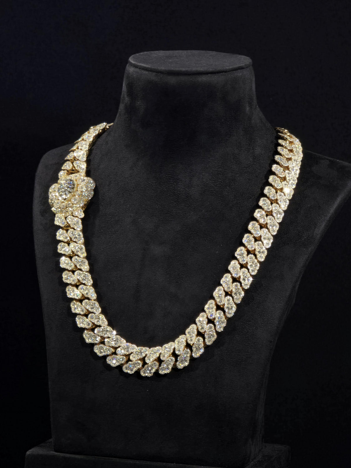 22mm Pear Cluster Cuban Link Chain | Inlay Set VVS1 Moissanite | Iced Out Gold Plated 925 Silver Hip Hop Necklace