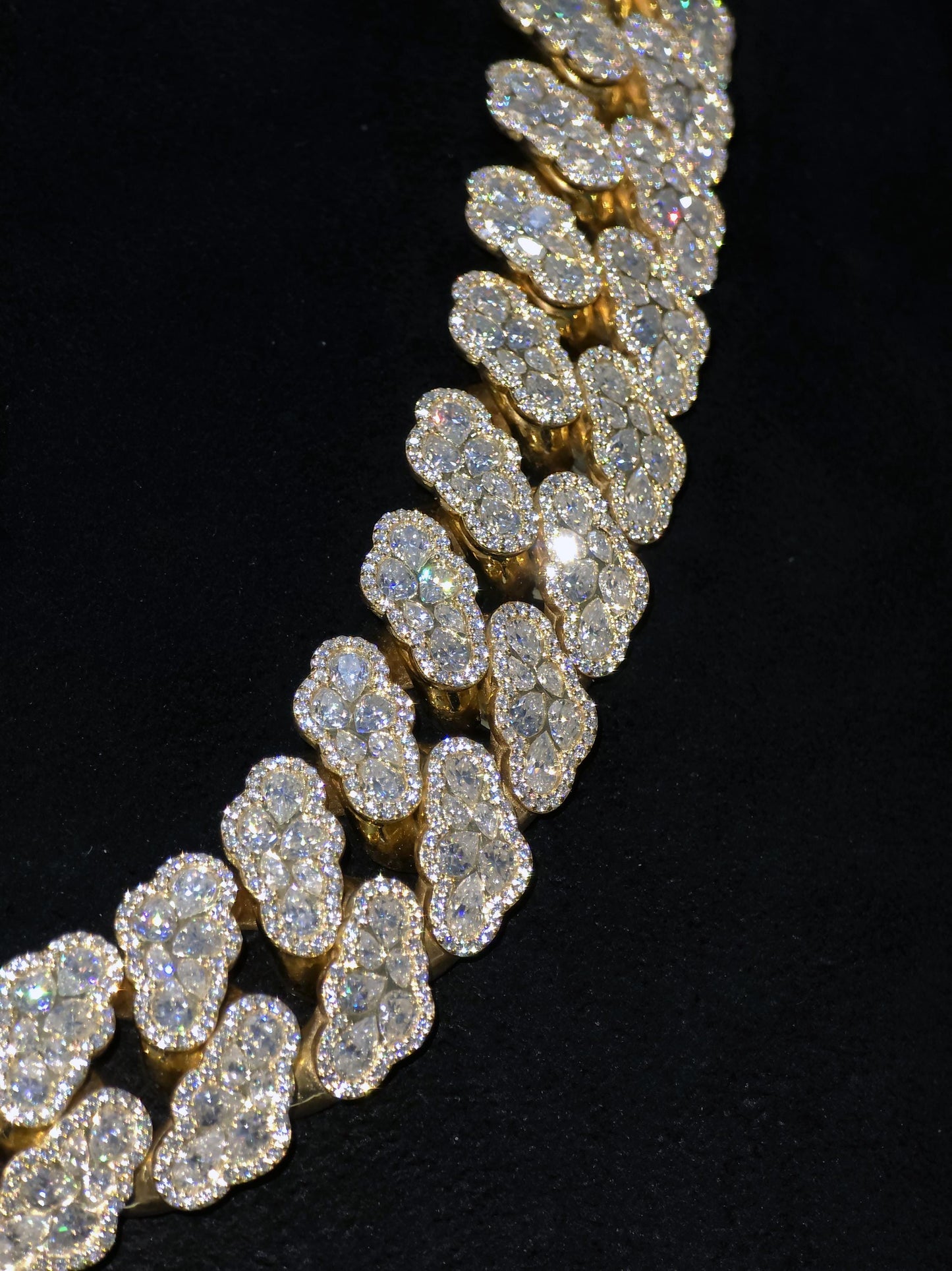 22mm Pear Cluster Cuban Link Chain | Inlay Set VVS1 Moissanite | Iced Out Gold Plated 925 Silver Hip Hop Necklace