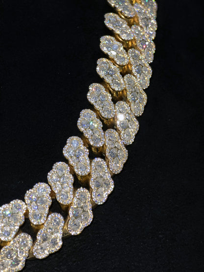 22mm Pear Cluster Cuban Link Chain | Inlay Set VVS1 Moissanite | Iced Out Gold Plated 925 Silver Hip Hop Necklace