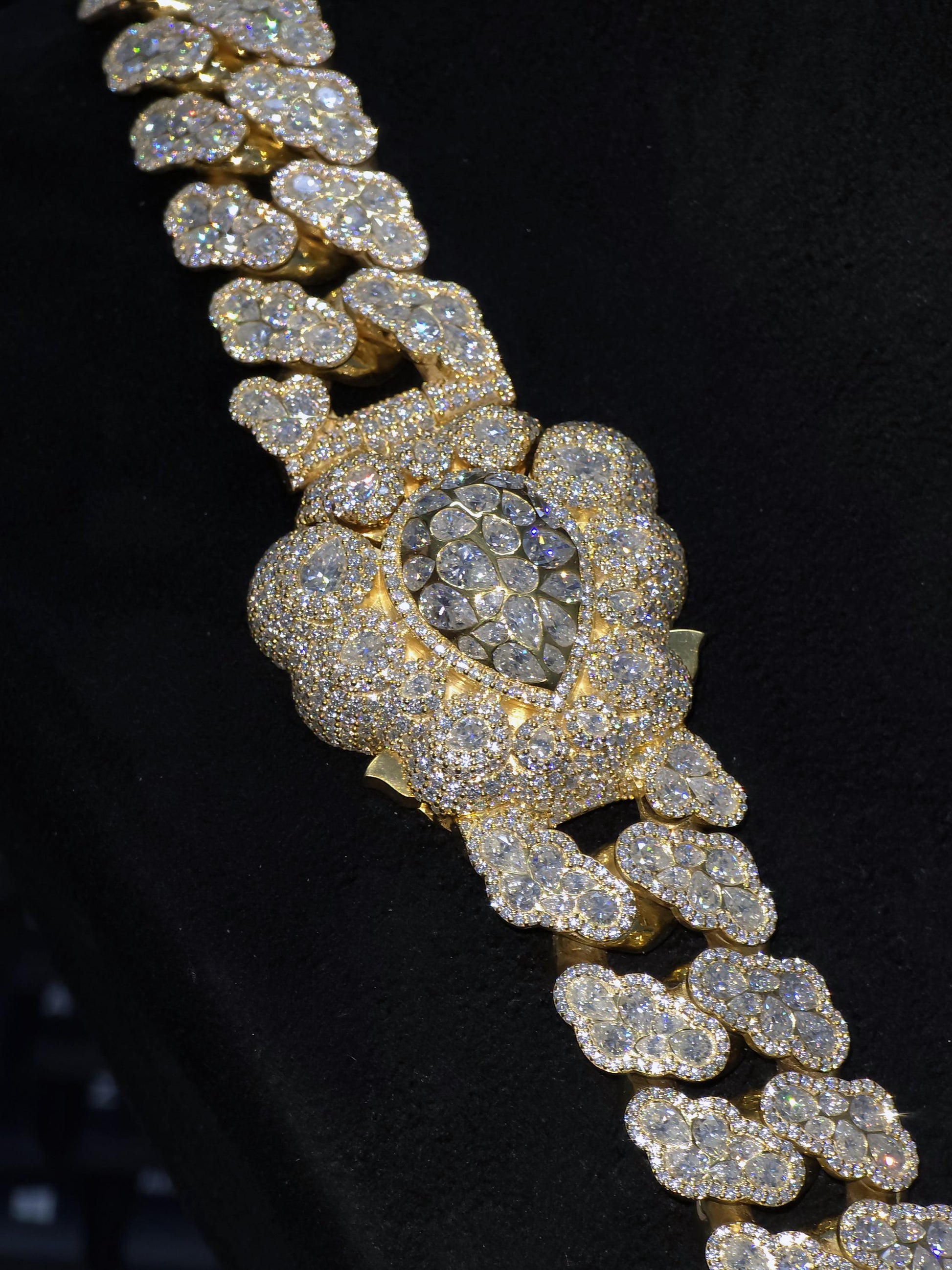 22mm Pear Cluster Cuban Link Chain | Inlay Set VVS1 Moissanite | Iced Out Gold Plated 925 Silver Hip Hop Necklace