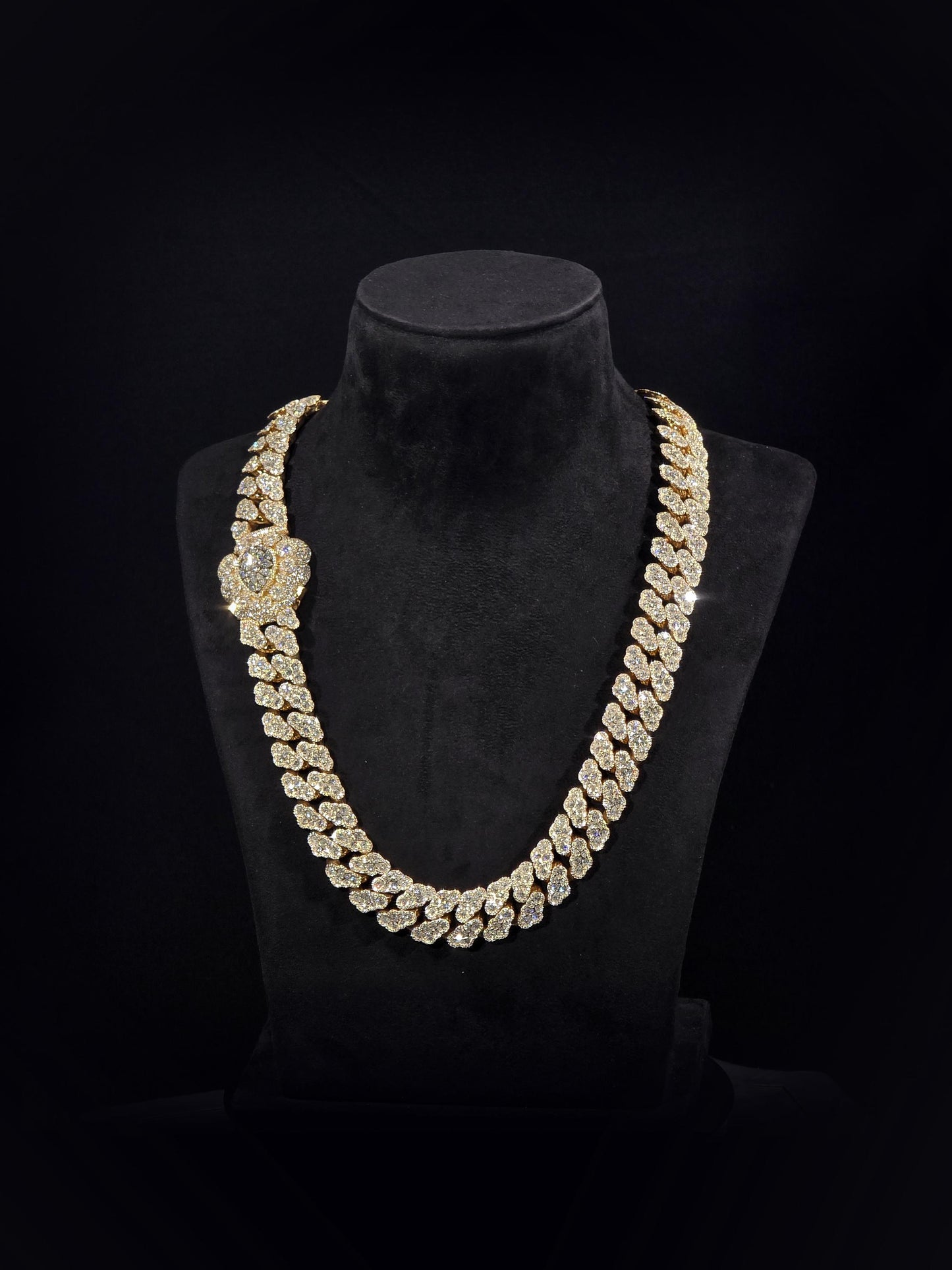 22mm Pear Cluster Cuban Link Chain | Inlay Set VVS1 Moissanite | Iced Out Gold Plated 925 Silver Hip Hop Necklace