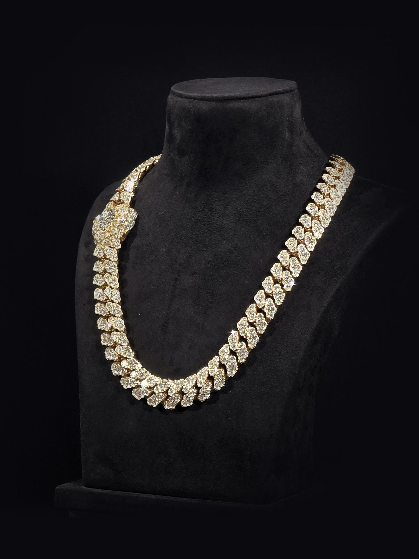 22mm Pear Cluster Cuban Link Chain | Inlay Set VVS1 Moissanite | Iced Out Gold Plated 925 Silver Hip Hop Necklace
