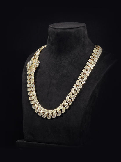 22mm Pear Cluster Cuban Link Chain | Inlay Set VVS1 Moissanite | Iced Out Gold Plated 925 Silver Hip Hop Necklace