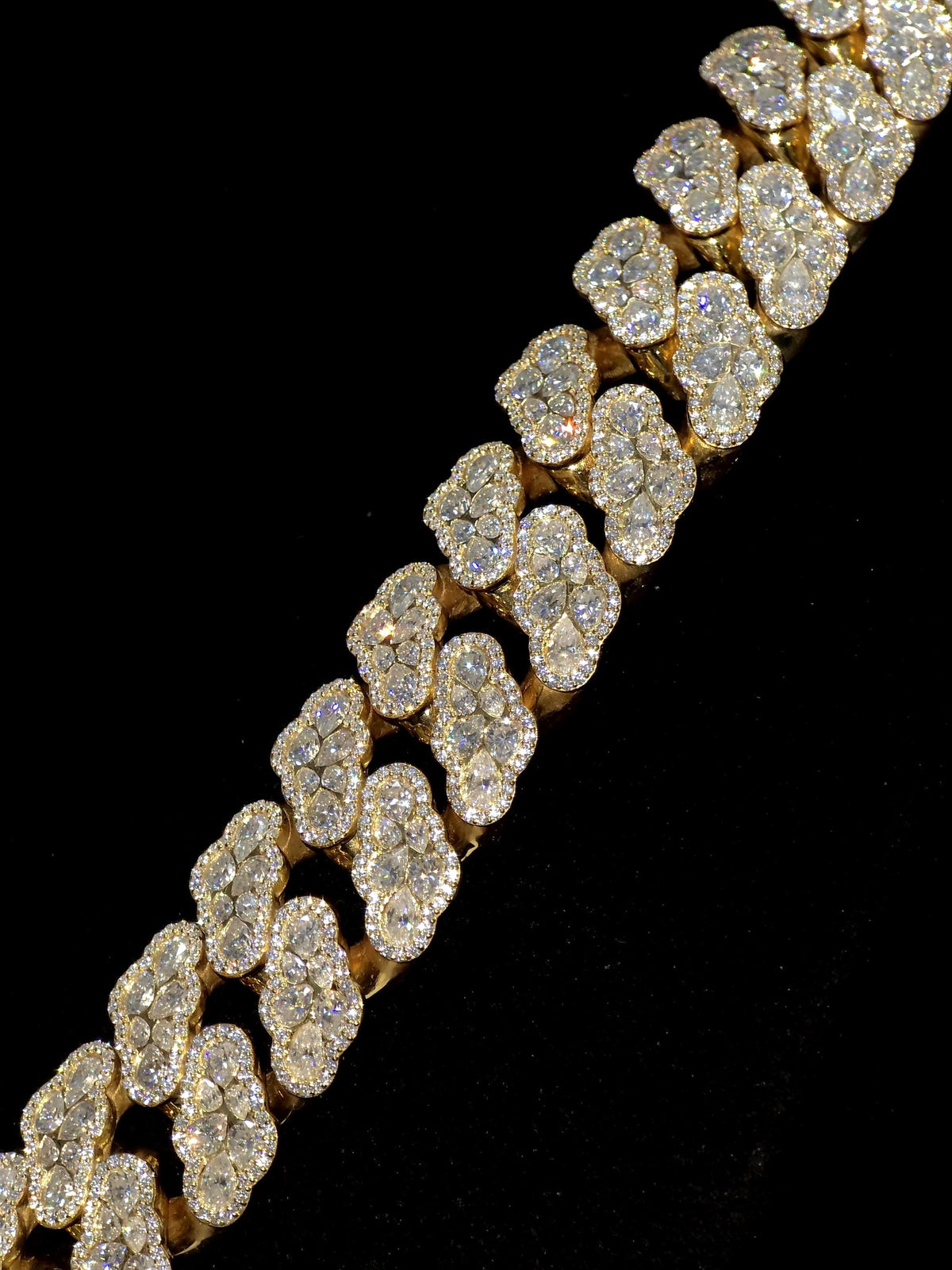 22mm Pear Cluster Cuban Link Chain | Inlay Set VVS1 Moissanite | Iced Out Gold Plated 925 Silver Hip Hop Necklace