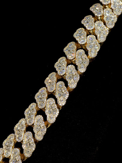 22mm Pear Cluster Cuban Link Chain | Inlay Set VVS1 Moissanite | Iced Out Gold Plated 925 Silver Hip Hop Necklace
