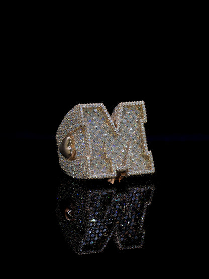 Custom Initial Championship Ring, VVS1 Moissanite Iced Out Ring, Personalized Name Date Ring, Rose Gold 925 Silver, Hip Hop Ring