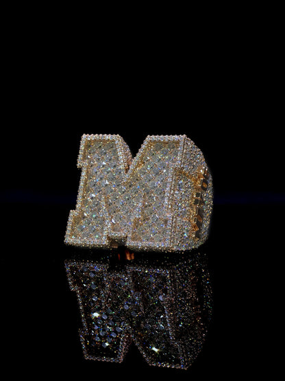 Custom Initial Championship Ring, VVS1 Moissanite Iced Out Ring, Personalized Name Date Ring, Rose Gold 925 Silver, Hip Hop Ring