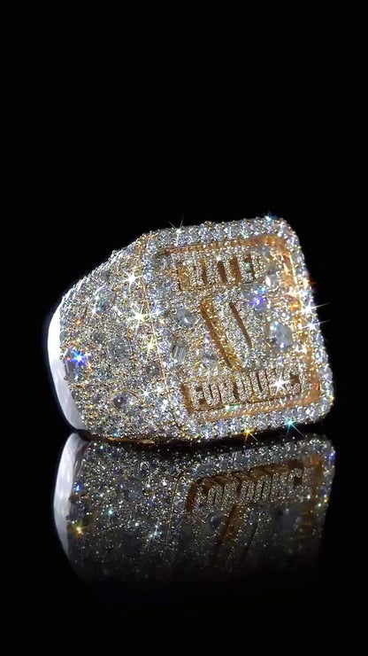 Custom Iced Out Championship Ring | Mixed Shape VVS Moissanite | Personalized Logo Initial Ring | Gold Plated 925 Silver