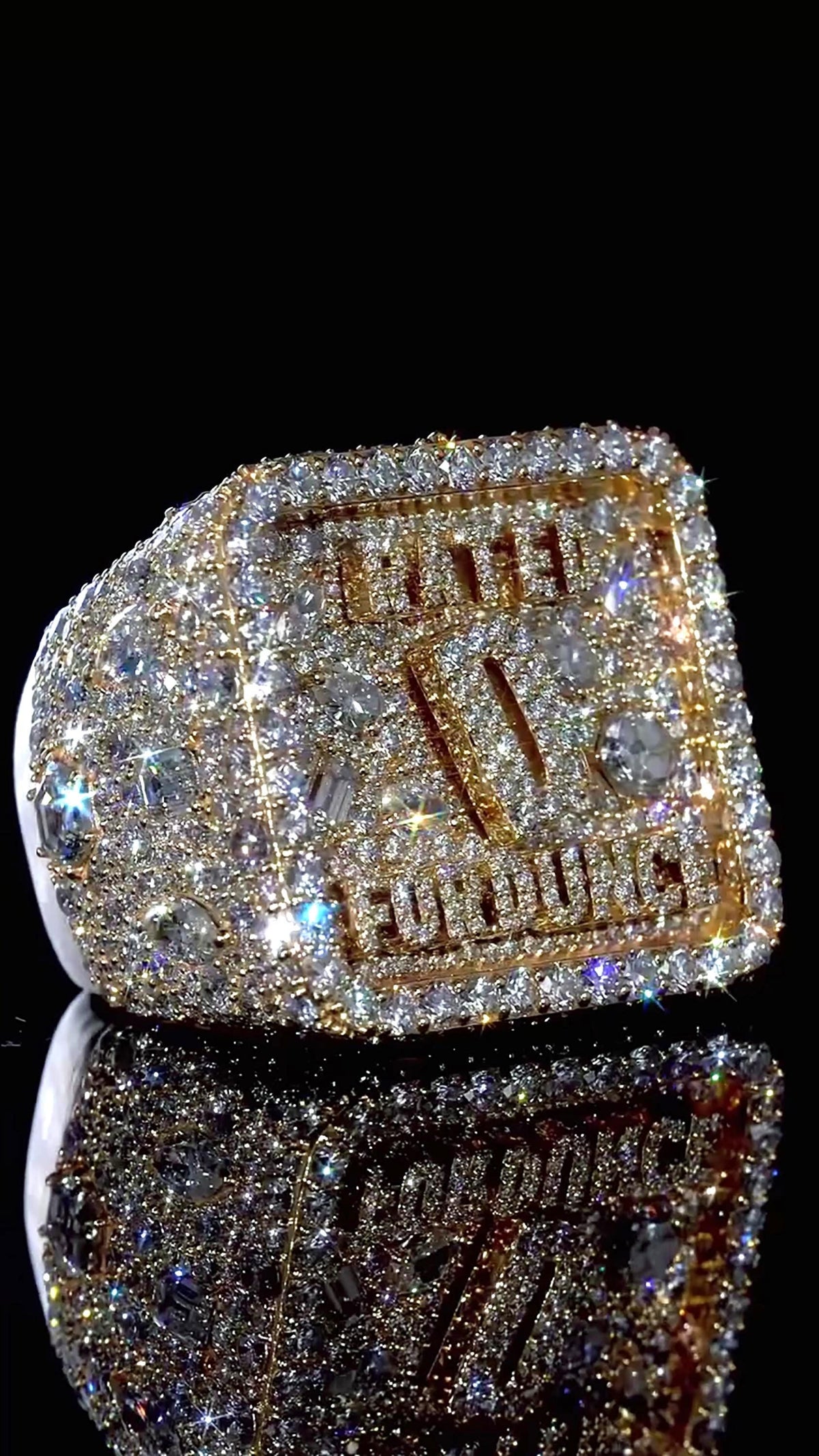 Custom Iced Out Championship Ring | Mixed Shape VVS Moissanite | Personalized Logo Initial Ring | Gold Plated 925 Silver