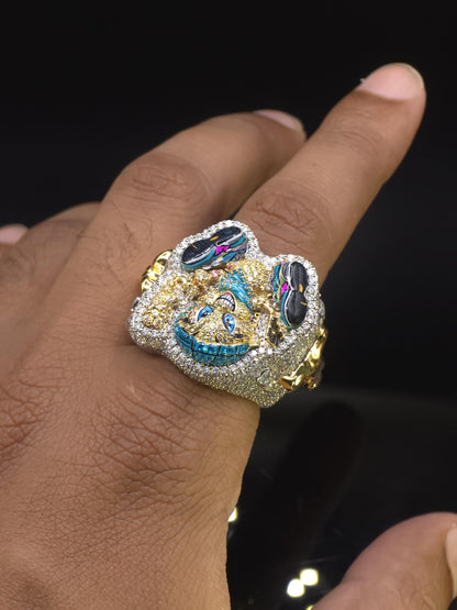 Custom 3D Character Ring, VVS1 Moissanite Iced Out Ring, Personalized Logo Mascot Ring, Enamel 925 Silver Hip Hop Jewelry