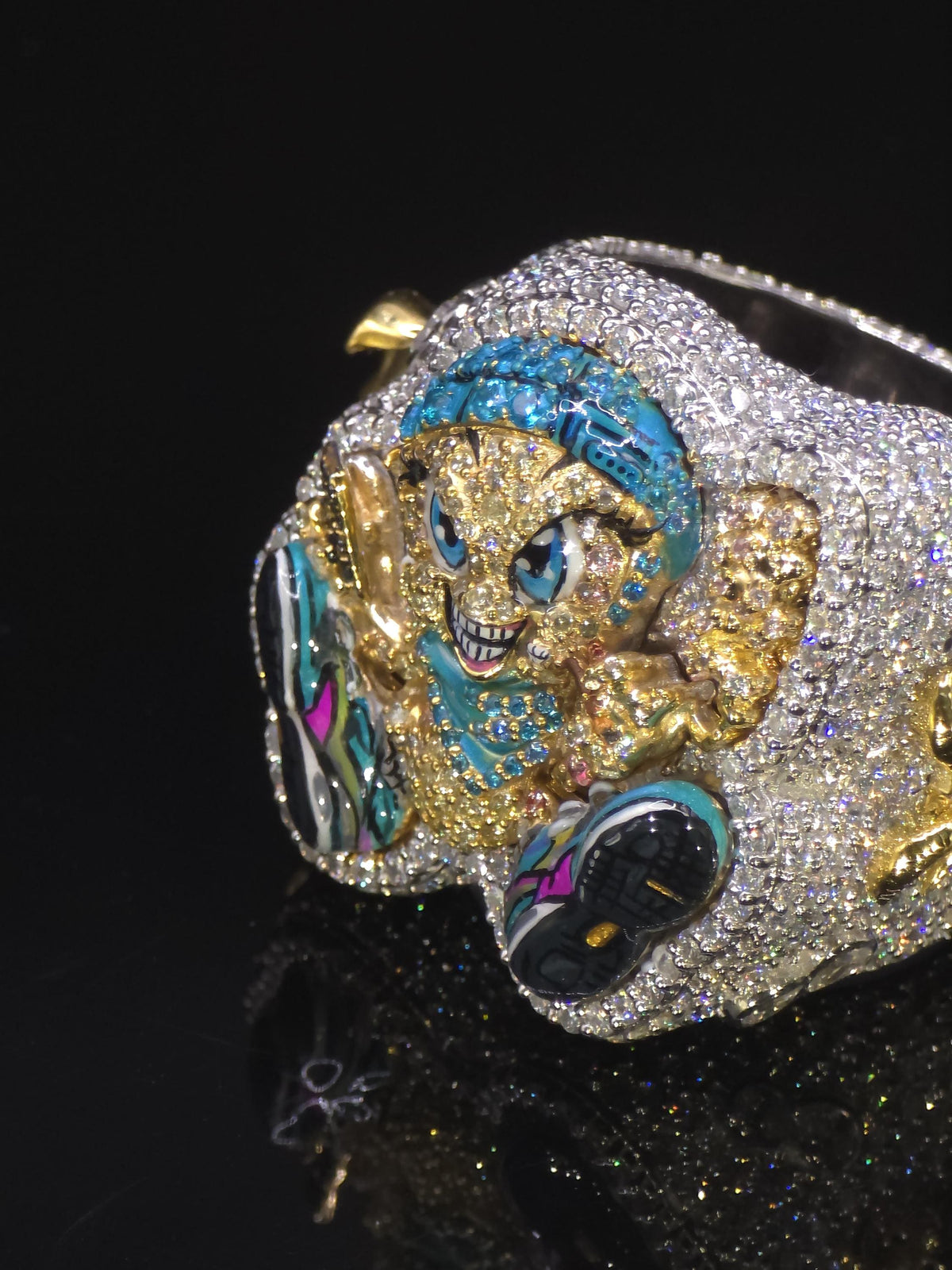 Custom 3D Character Ring, VVS1 Moissanite Iced Out Ring, Personalized Logo Mascot Ring, Enamel 925 Silver Hip Hop Jewelry
