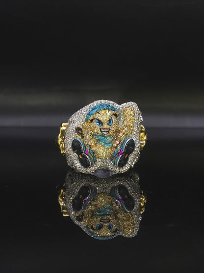 Custom 3D Character Ring, VVS1 Moissanite Iced Out Ring, Personalized Logo Mascot Ring, Enamel 925 Silver Hip Hop Jewelry