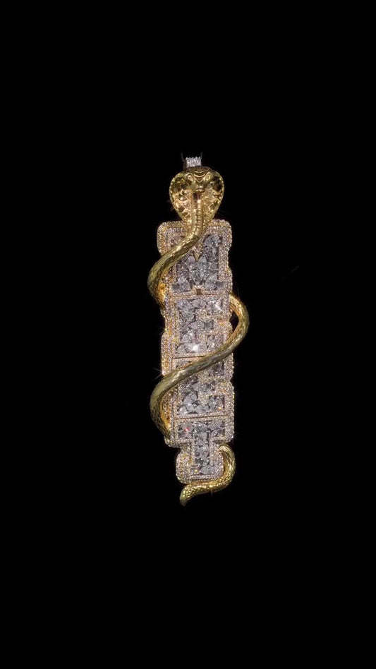 Custom Cobra Name Pendant, 3D Snake Wrapped Vertical Letter Pendant, Two Tone Iced Out Personalized Hip Hop Jewelry