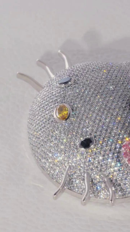 2 Inch Hello Kitty Pendant with Long Link Cable Chain, VVS1 Moissanite & Lab Created Gemstones, 925 Sterling Silver, Passes Diamond Tester