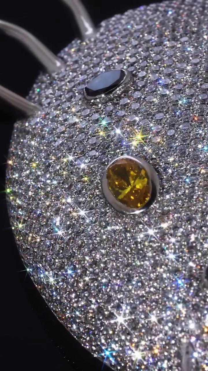 2 Inch Hello Kitty Pendant with Long Link Cable Chain, VVS1 Moissanite & Lab Created Gemstones, 925 Sterling Silver, Passes Diamond Tester