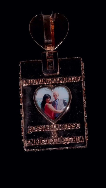 Custom Personalized Rectangle Pendant | Broken Heart Bail | Raised Lettering & Custom Side Text | Iced Out Hip Hop Jewelry