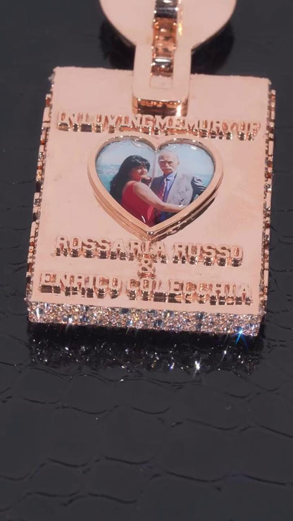 Custom Personalized Rectangle Pendant | Broken Heart Bail | Raised Lettering & Custom Side Text | Iced Out Hip Hop Jewelry