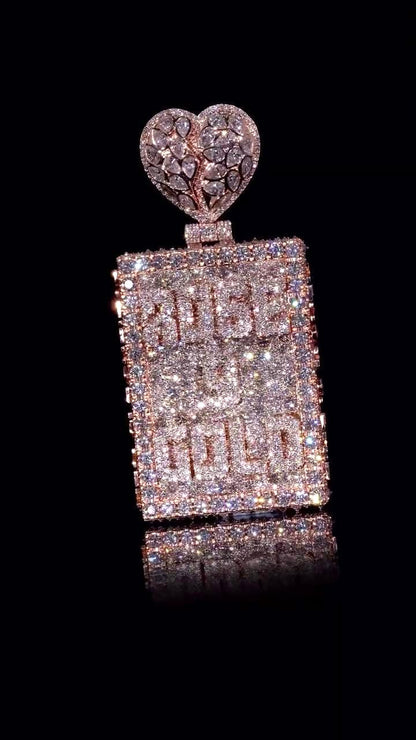 Custom Personalized Rectangle Pendant | Broken Heart Bail | Raised Lettering & Custom Side Text | Iced Out Hip Hop Jewelry