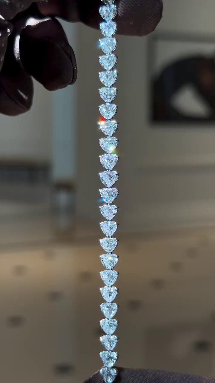 50 Pointer Heart Cut Moissanite Tennis Bracelet | D Color VVS1 | 925 Sterling Silver | Iced Out Hip Hop Bracelet