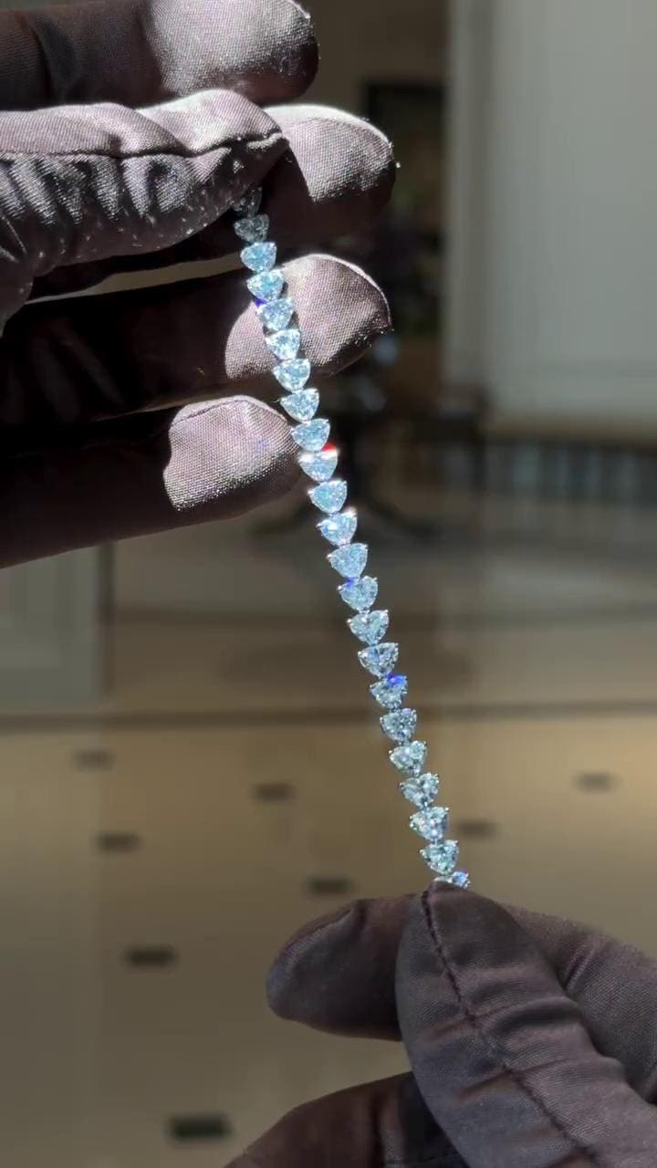 50 Pointer Heart Cut Moissanite Tennis Bracelet | D Color VVS1 | 925 Sterling Silver | Iced Out Hip Hop Bracelet