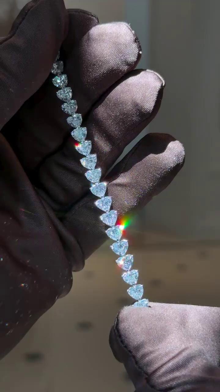 50 Pointer Heart Cut Moissanite Tennis Bracelet | D Color VVS1 | 925 Sterling Silver | Iced Out Hip Hop Bracelet