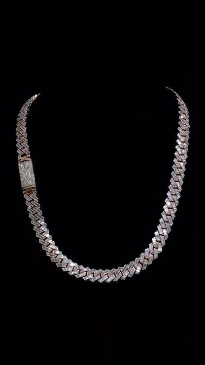 14mm Emerald Cut Moissanite Cuban Link Chain, Rose Gold Plated 925 Sterling Silver Necklace