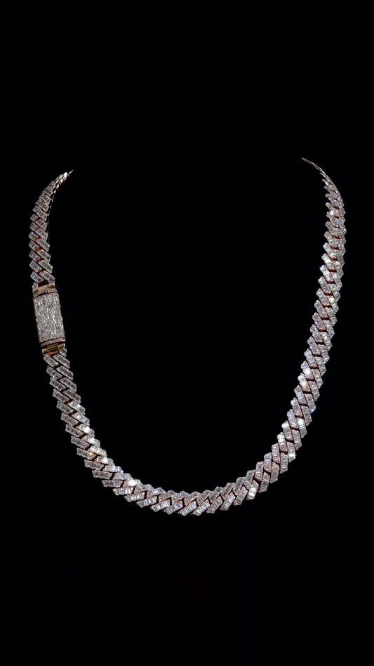 14mm Emerald Cut Moissanite Cuban Link Chain, Rose Gold Plated 925 Sterling Silver Necklace