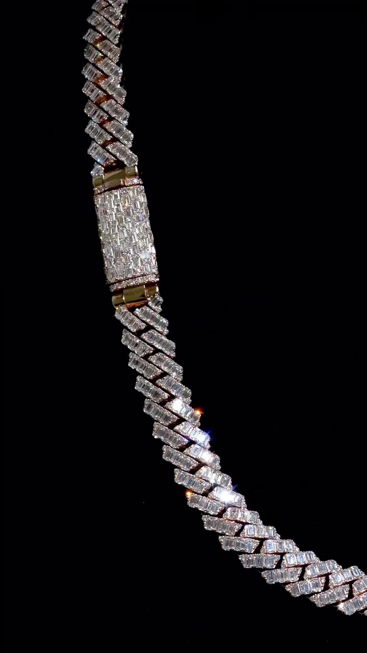 14mm Emerald Cut Moissanite Cuban Link Chain, Rose Gold Plated 925 Sterling Silver Necklace