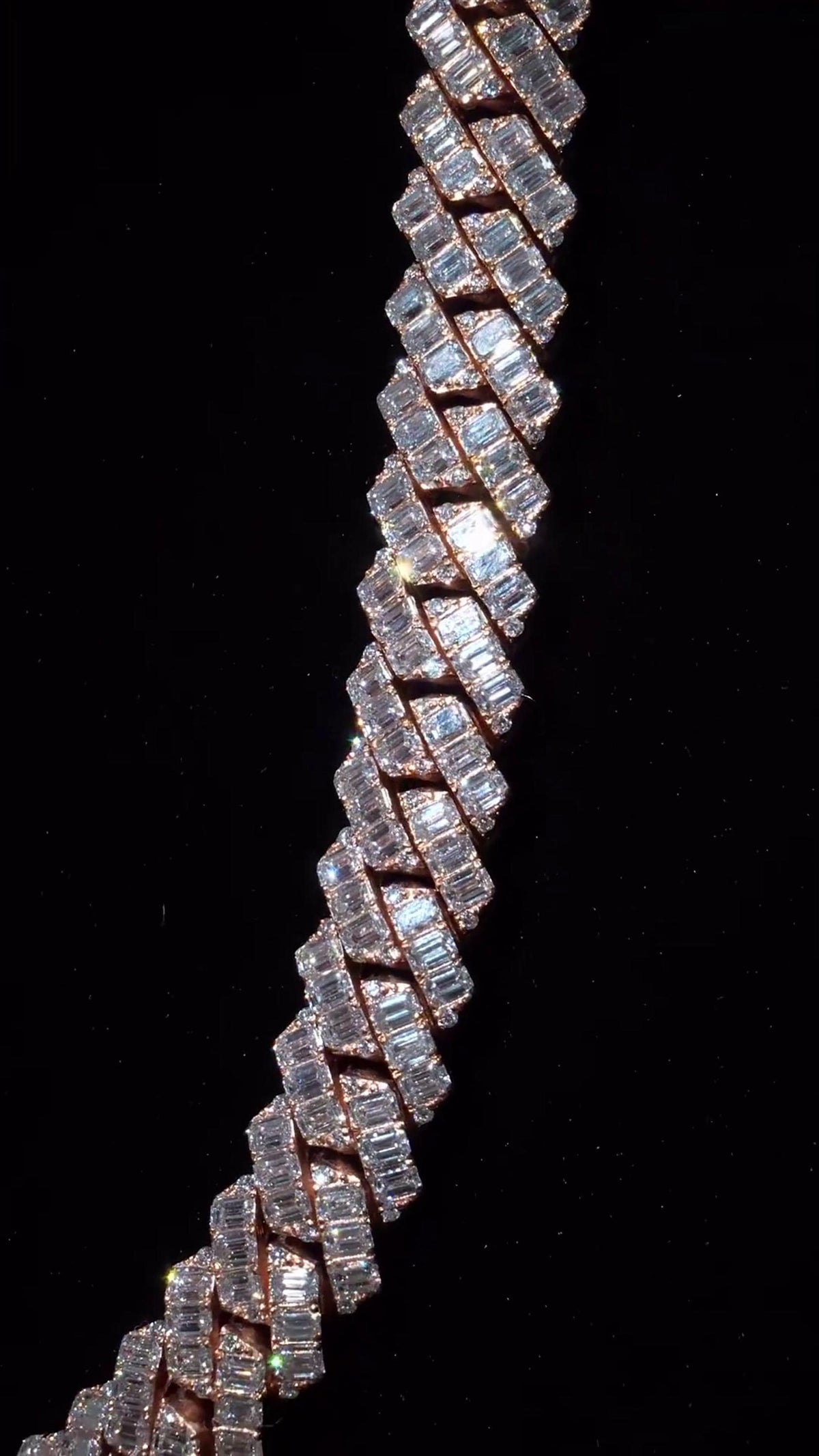 14mm Emerald Cut Moissanite Cuban Link Chain, Rose Gold Plated 925 Sterling Silver Necklace