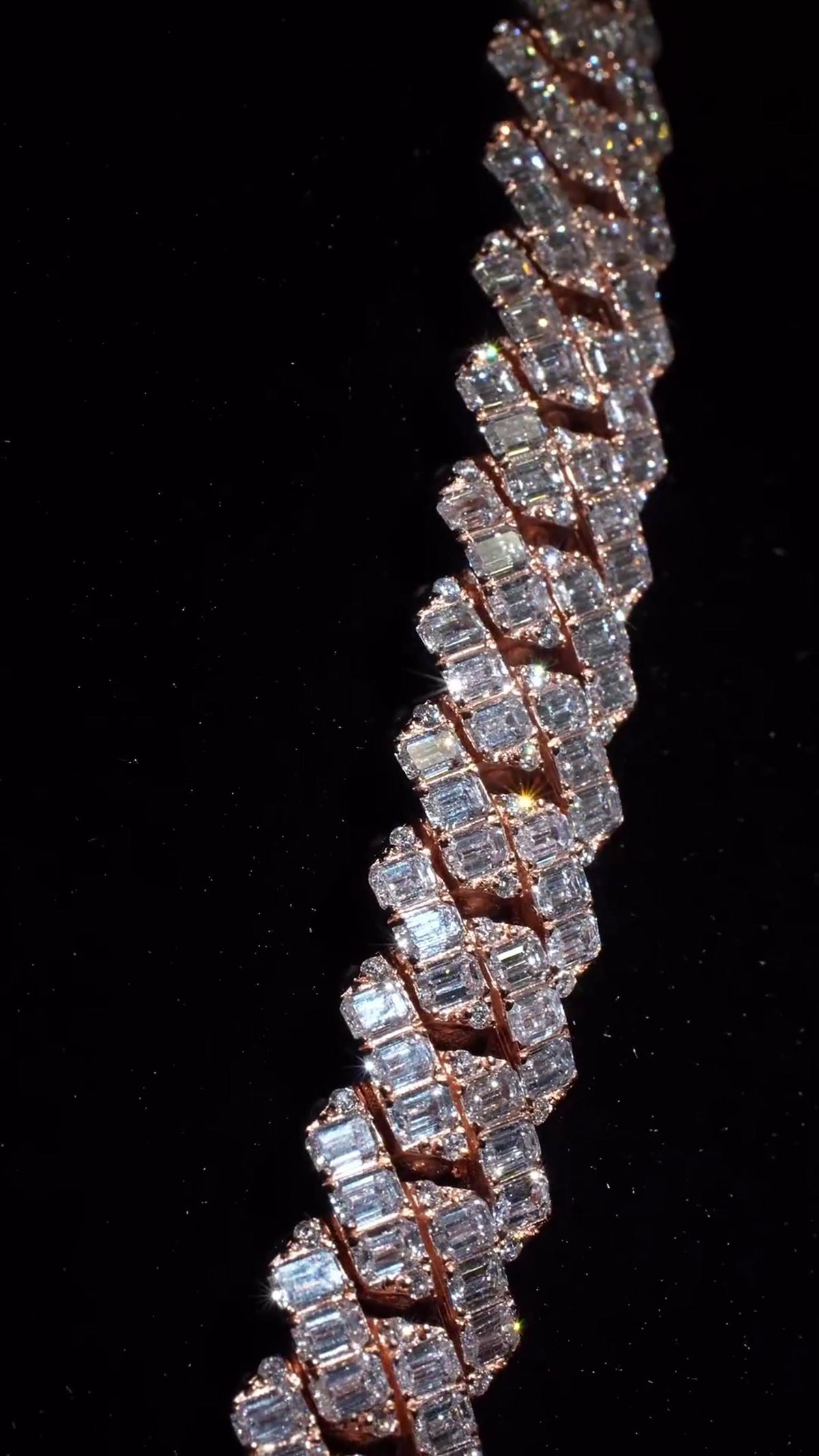 14mm Emerald Cut Moissanite Cuban Link Chain, Rose Gold Plated 925 Sterling Silver Necklace