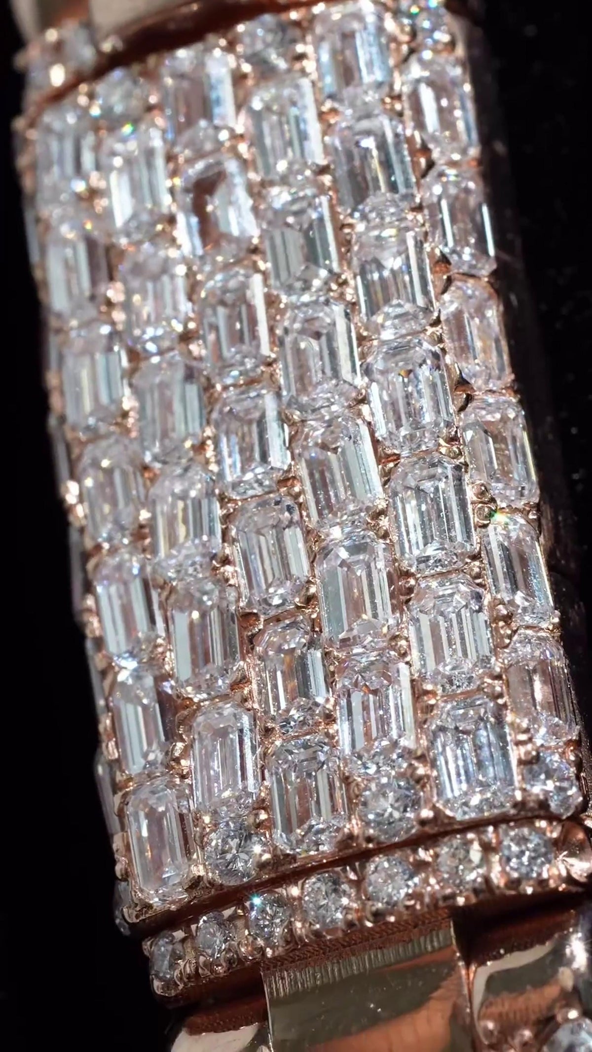 14mm Emerald Cut Moissanite Cuban Link Chain, Rose Gold Plated 925 Sterling Silver Necklace