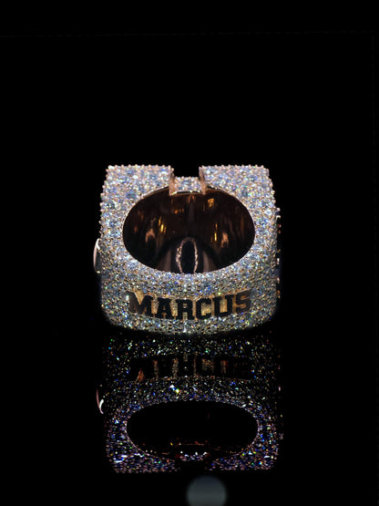 Custom Initial Championship Ring, VVS1 Moissanite Iced Out Ring, Personalized Name Date Ring, Rose Gold 925 Silver, Hip Hop Ring
