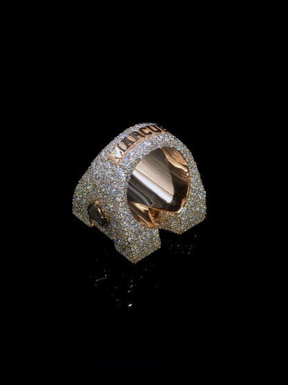 Custom Initial Championship Ring, VVS1 Moissanite Iced Out Ring, Personalized Name Date Ring, Rose Gold 925 Silver, Hip Hop Ring