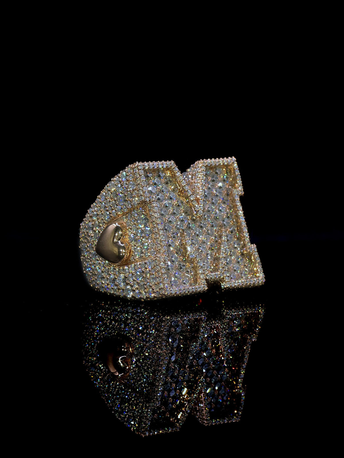 Custom Initial Championship Ring, VVS1 Moissanite Iced Out Ring, Personalized Name Date Ring, Rose Gold 925 Silver, Hip Hop Ring