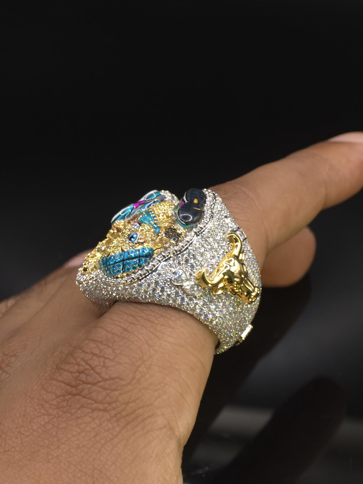 Custom 3D Character Ring, VVS1 Moissanite Iced Out Ring, Personalized Logo Mascot Ring, Enamel 925 Silver Hip Hop Jewelry