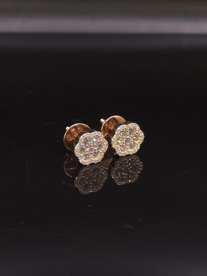 Flower Cluster Moissanite Stud Earrings, 1.3CTW VVS1 Round Cut, 925 Sterling Silver/Solid 10K Gold, Halo Setting