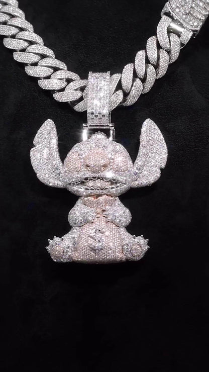 Custom Moissanite Character Pendant, 3D Money Bag Design, 925 Sterling Silver, Iced Out Hip Hop Jewelry