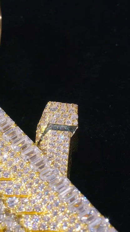 Custom Trap House Pendant, Fully Iced VVS1 Moissanite House Pendant, Yellow Gold Plated 925 Silver, Hip Hop Jewelry