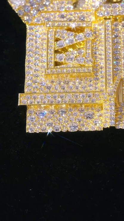 Custom Trap House Pendant, Fully Iced VVS1 Moissanite House Pendant, Yellow Gold Plated 925 Silver, Hip Hop Jewelry