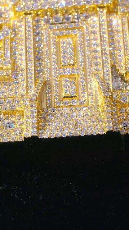 Custom Trap House Pendant, Fully Iced VVS1 Moissanite House Pendant, Yellow Gold Plated 925 Silver, Hip Hop Jewelry