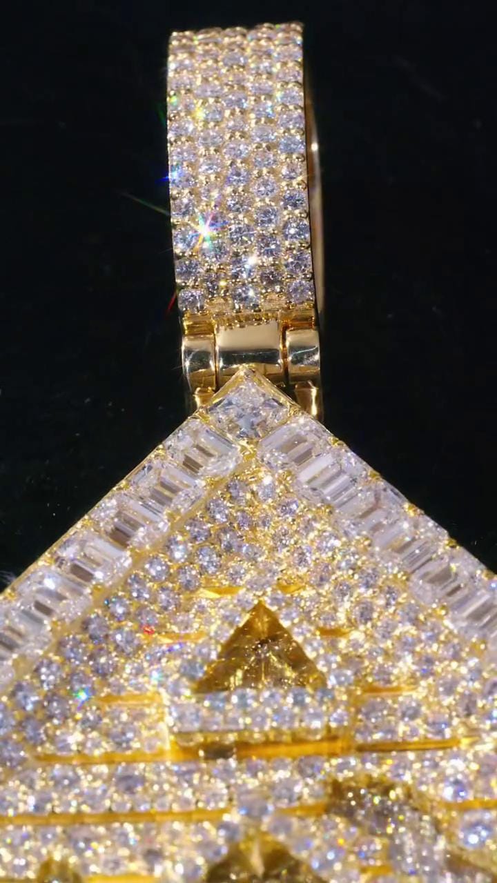 Custom Trap House Pendant, Fully Iced VVS1 Moissanite House Pendant, Yellow Gold Plated 925 Silver, Hip Hop Jewelry