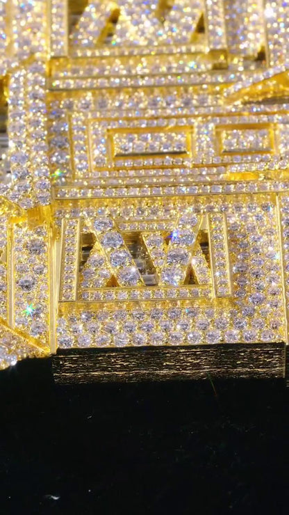 Custom Trap House Pendant, Fully Iced VVS1 Moissanite House Pendant, Yellow Gold Plated 925 Silver, Hip Hop Jewelry