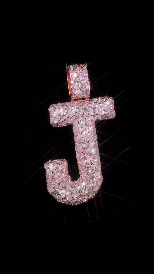 VVS1 Moissanite Letter Pendant, Custom Initial Pendant, Bezel Set Pear & Marquise Cut Diamond, 925 Sterling Silver Hip Hop Jewelry