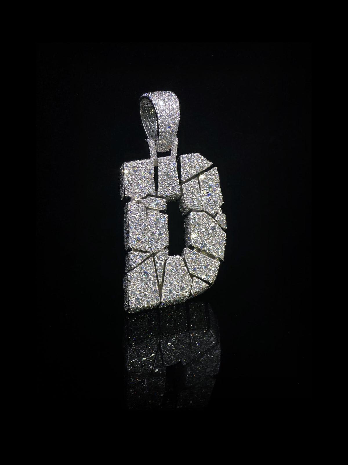 Custom Moissanite Initial Pendant, 3D Cracked Letter Pendant, 925 Sterling Silver, Iced Out Personalized Hip Hop Jewelry
