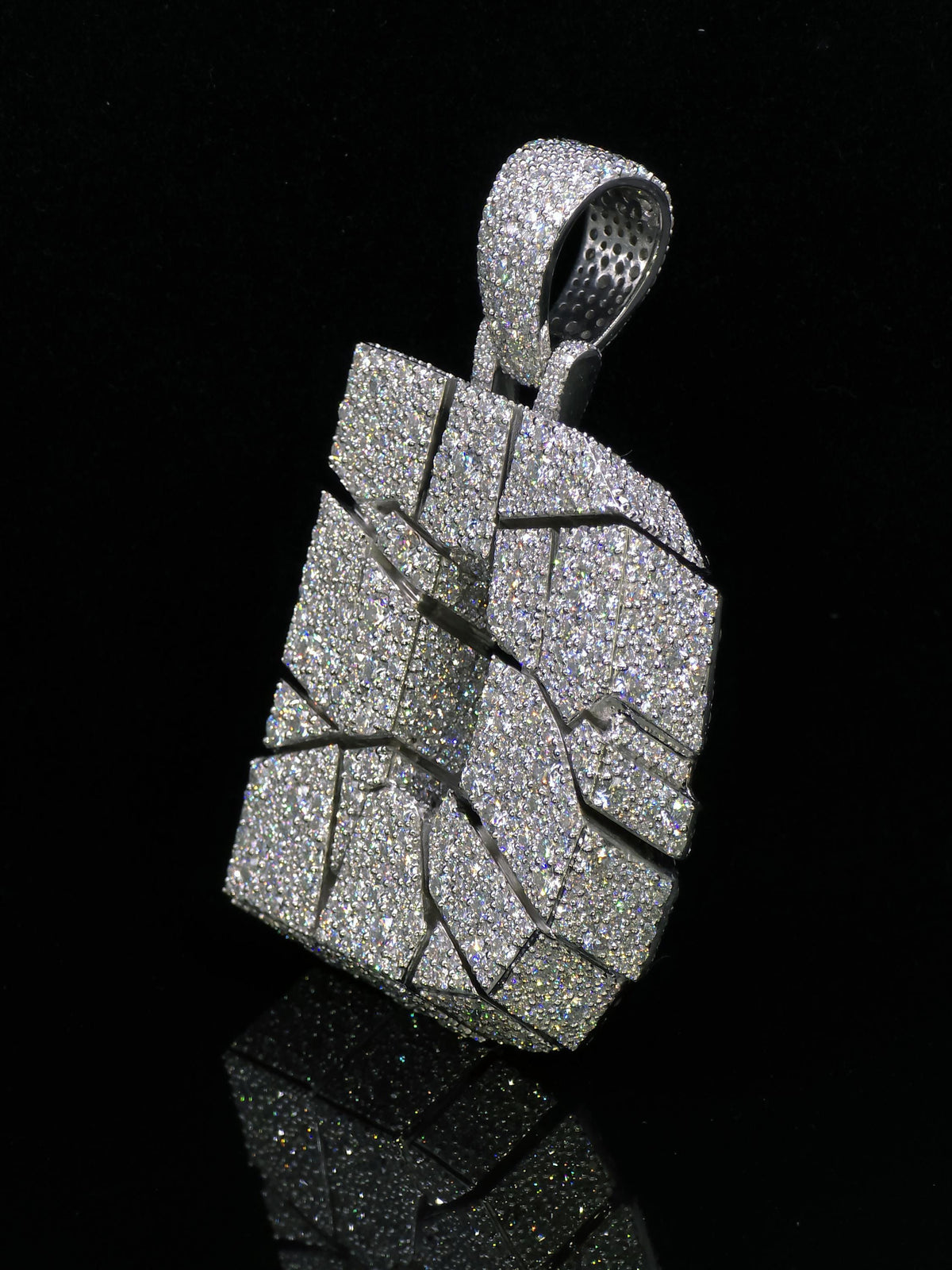 Custom Moissanite Initial Pendant, 3D Cracked Letter Pendant, 925 Sterling Silver, Iced Out Personalized Hip Hop Jewelry