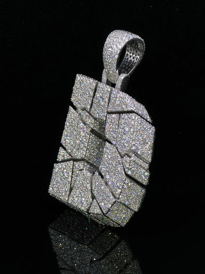 Custom Moissanite Initial Pendant, 3D Cracked Letter Pendant, 925 Sterling Silver, Iced Out Personalized Hip Hop Jewelry